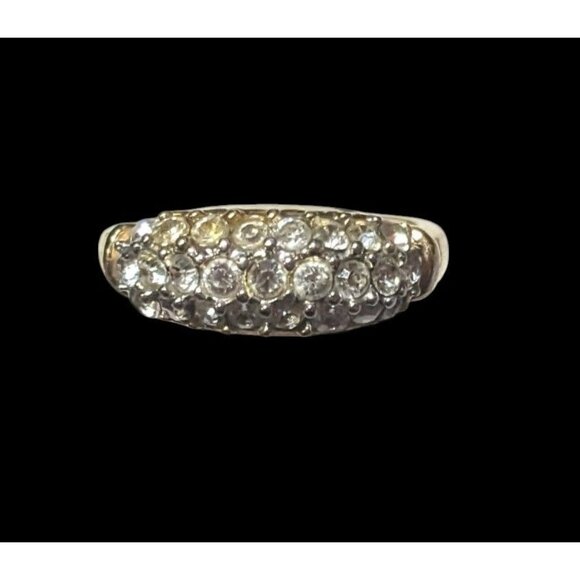 Elegant Glam Triple Crystal Layer Gold Tone Ring Size 5 - Picture 7 of 11